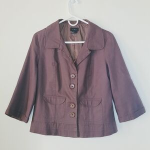 Vintage R.Q.T Jacket Linen Cotton Women Medium Lined Brown Buttons Collared Fall